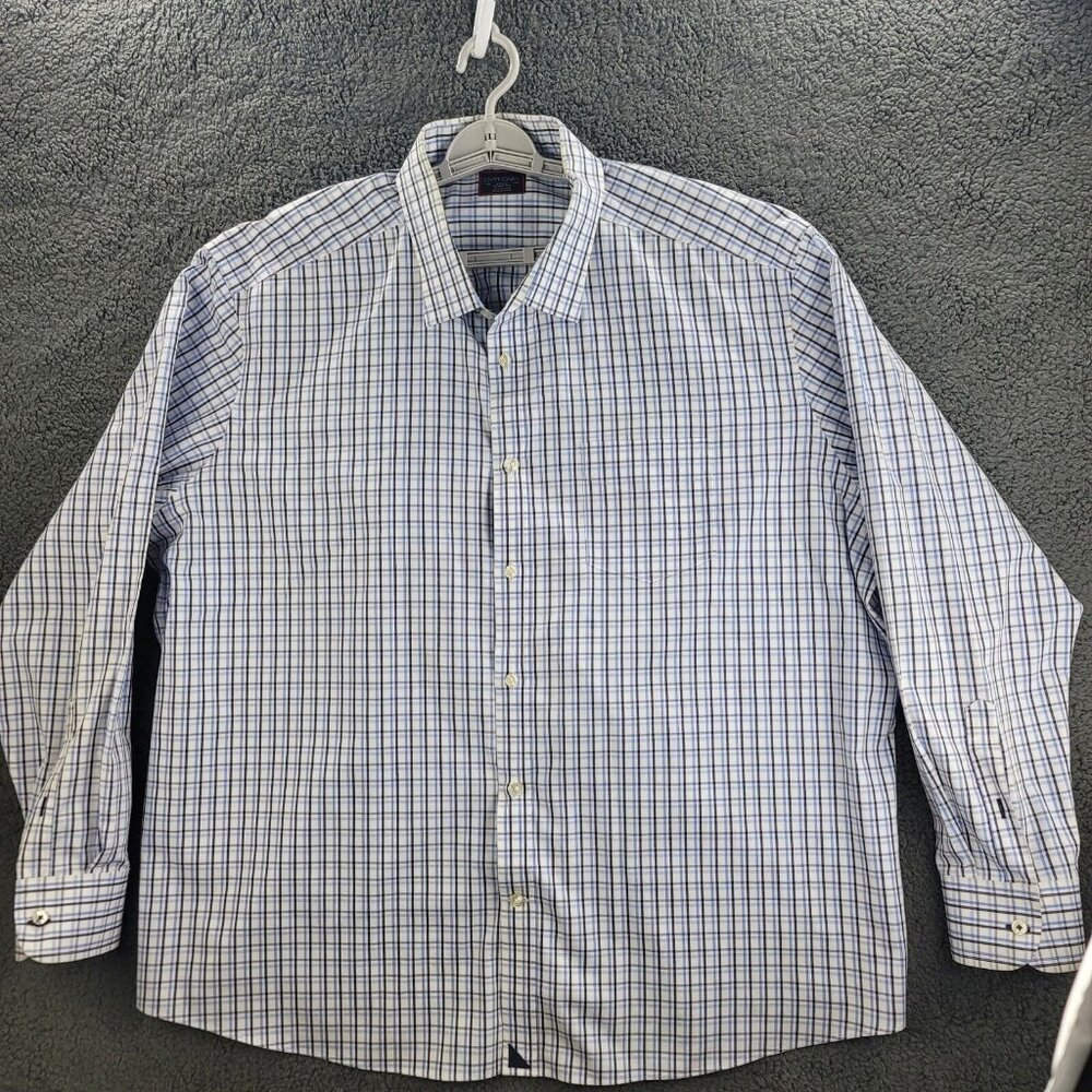 Untuckit Shirt White Blue Mens 3XLC Gingham Plaid Long Sleeve Button Up Casual